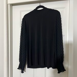 ADRIANNA PAPELL Ladies Black Dot Shirred Mock Neck Top